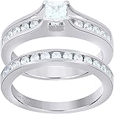 Sterling Silver Womens Cubic Zirconia Square Bridal Anniversary Engagement Wedding Ring Set Ring