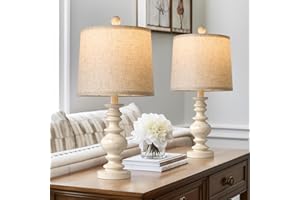 BOBOMOMO Tradition 20.5" Rustic Table Lamp Set of 2 for Living Room Farmhouse Bedside Desk Lamps Bedroom Nightstand Vintage Lamps Linen Washed（Suitable for Decorating Small Areas）