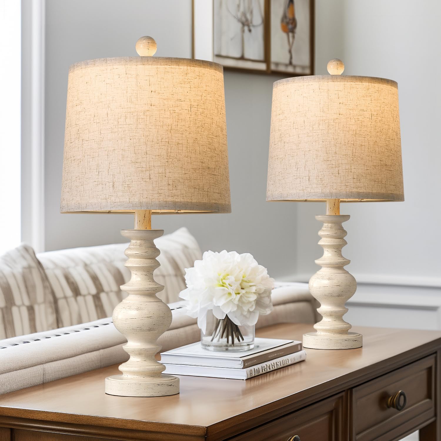 Photo 1 of BOBOMOMO Tradition 20.5" Rustic Table Lamp Set of 2 for Living Room Farmhouse Bedside Desk Lamps Bedroom Nightstand Vintage Lamps Linen Washed?Suitable for Decorating Small Areas?