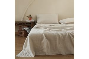 Simple&Opulence 100% Linen Sheet Set with Embroidery Stone Washed 4 Pieces (1 Flat Sheet & 1 Fitted Sheet & 2 Pillowcases) Na