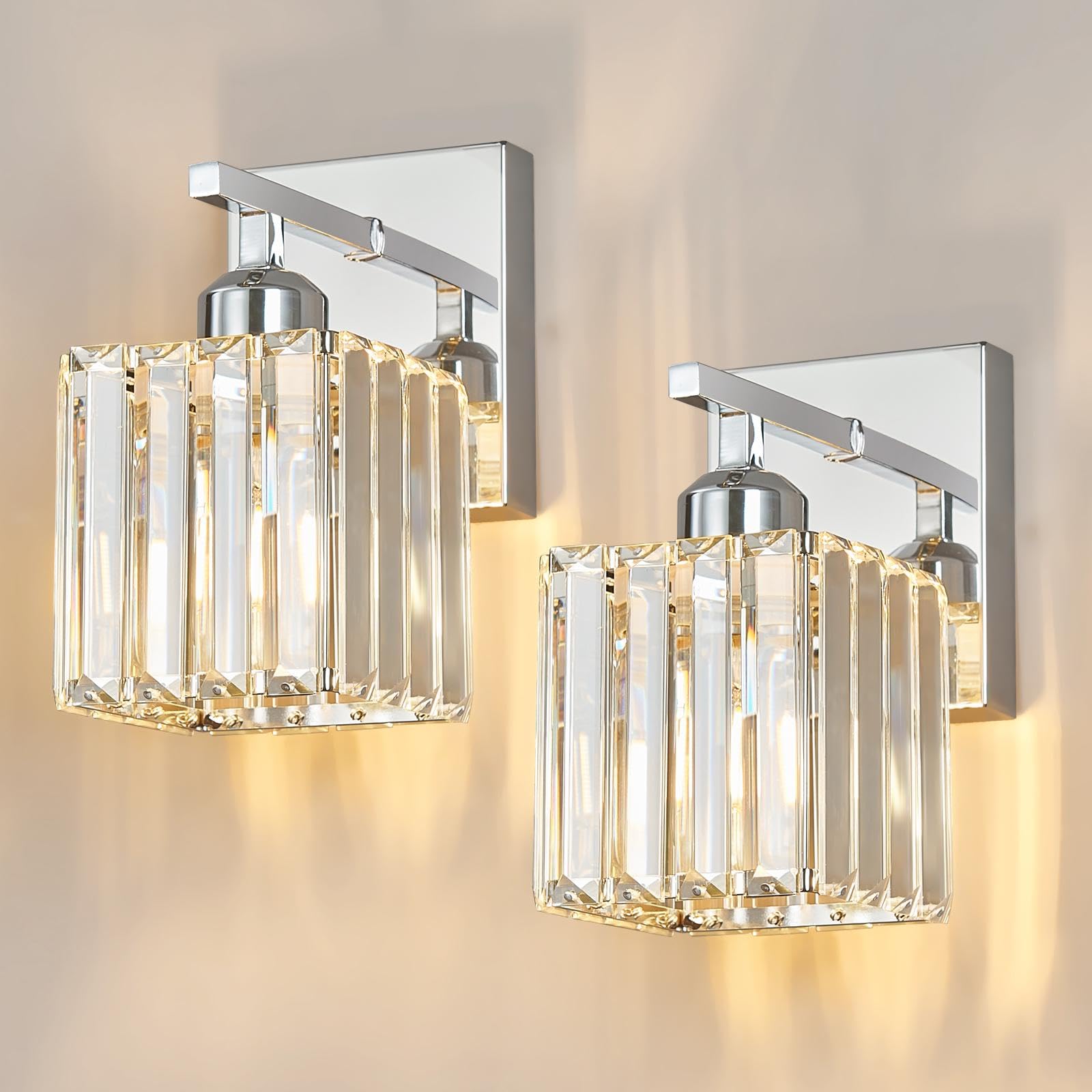 Photo 1 of FDPBY Modern Wall Sconce Set of Two Indoor Wall Lamp Chrome Wall Sconces Crystal Wall Light Bathroom Vanity Light Fixtures Wall Mounted Room Sconce Wall Lighting