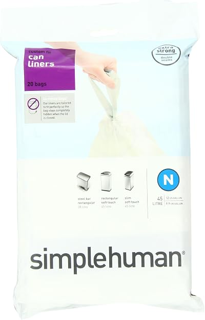 simplehuman Custom Fit Trash Can Liner N 45 L / 12 Gal 20 Count Pack of 2