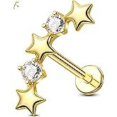 Jewseen 16g Internally Threaded Flat Back Earrings 316L Stainless Steel Star Helix Earrings Heart Cartilage Stud Earrings Gold Lip Piercing Jewelry Nose Stud for Women