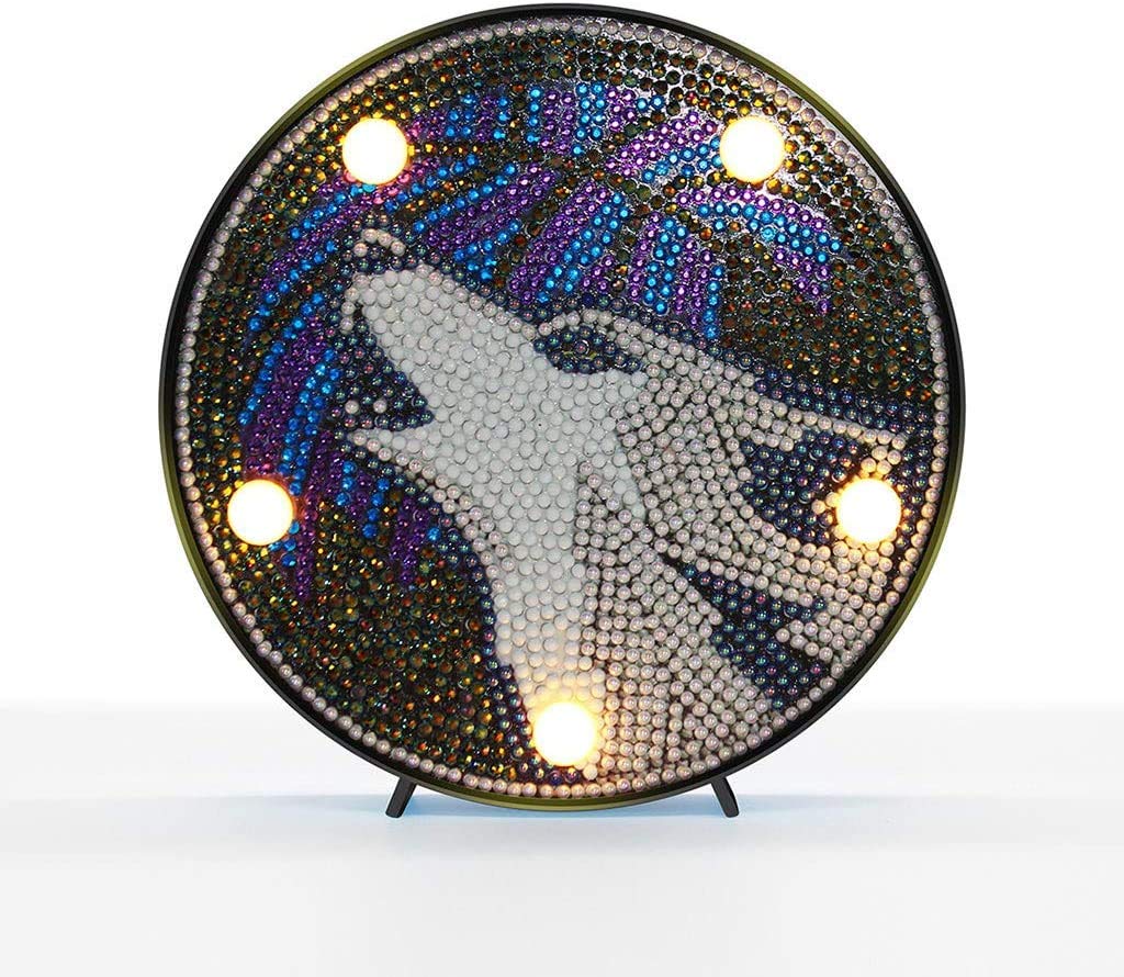 Yobeyi DIY Diamond Painting Lamp with LED Lights Full Drill Crystal Drawing Kit Bedside Night light Arts Crafts for Home Decoration or Christmas Gifts 6.0x6.0inch(Wolf)