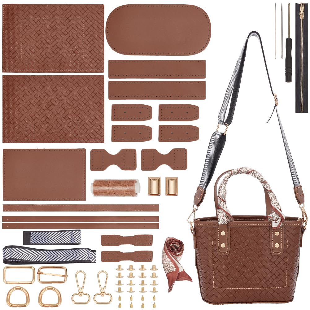 WADORN DIY PU Leather Shoulder Bag Making Kit, DIY Leather Shoulder Tote Bag Making Material Women Handicraft Crossbody Bag Making Tool Kit Handmade Craft Bag Making, Brown
