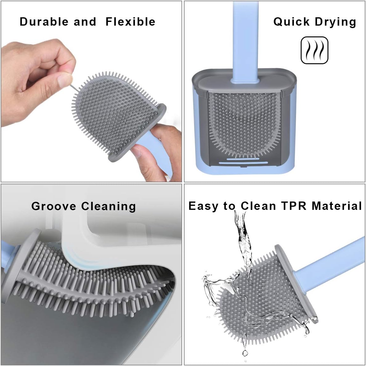 Azul Escobillas de Inodoro con Mango Antideslizante y ...