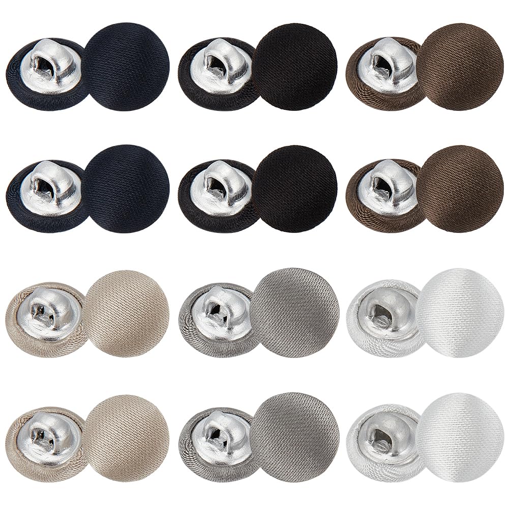 BENECREAT 96 Pcs 10mm (0.39 Inch) Satin Covered Shank Buttons - 6 Colors, Metal Sewing Buttons for Suits, Dresses, Blouses, Coats