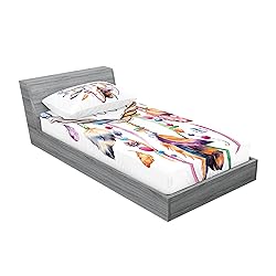 Ambesonne Feather Fitted Sheet & Pillow Sham