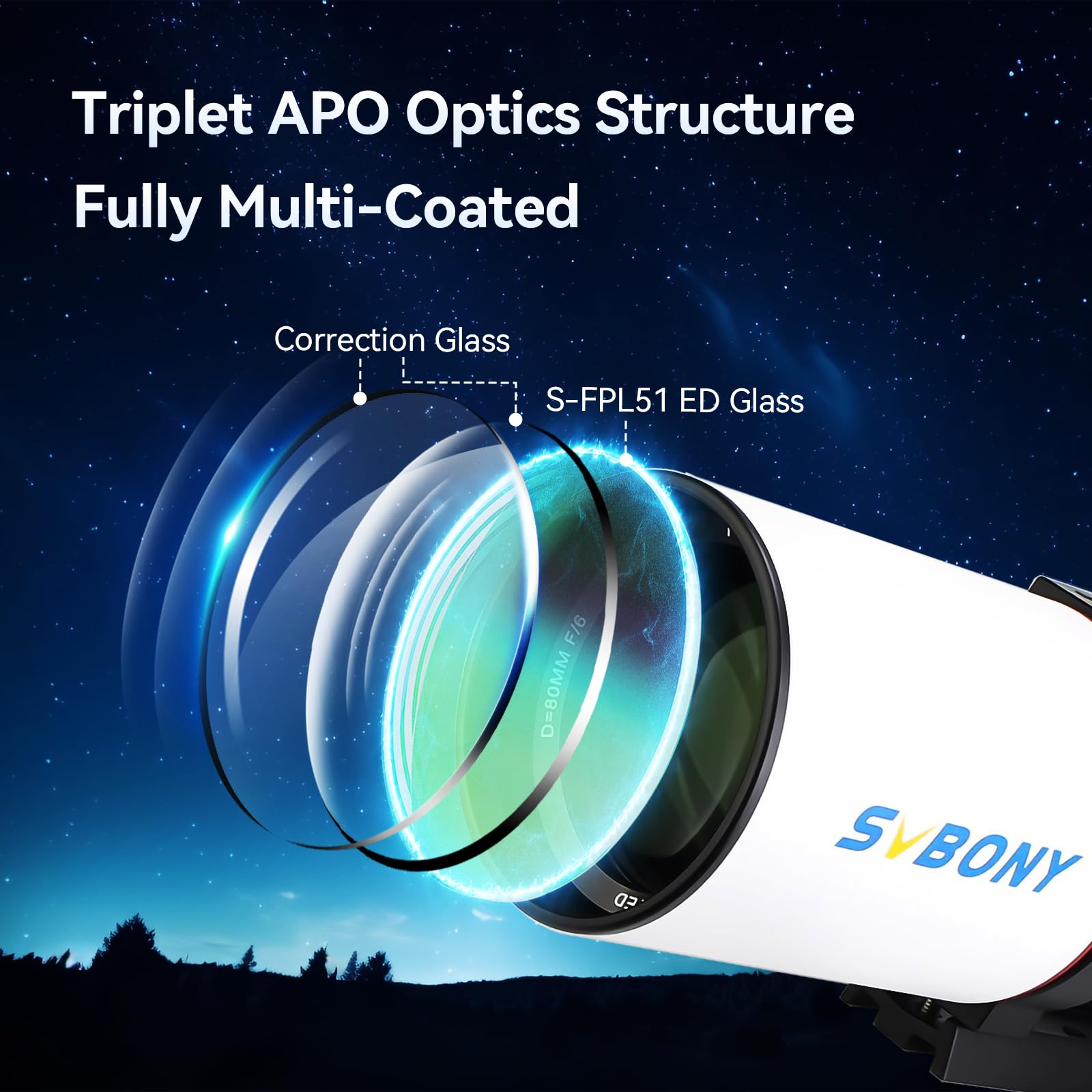 SVBONY Telescopio SV550, Refractor Apocromático Triplete 80ED F6 OTA, Enfocador Rap de Micro-Reducción de 2.5, Distancia de Enfoque Trasero de 87 mm, Telescopio para Adultos de Alta Potencia, para Astrofotografía y Visual de Cielo Profundo SVBONY Telescopio SV550, Refractor Apocromático Triplete 80ED F6 OTA, Enfocador Rap de Micro-Reducción de 2.5, Distancia de Enfoque Trasero de 87 mm, Telescopio para Adultos de Alta Potencia, para Astrofotografía y Visual de Cielo Profundo
