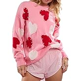 Women Heart Print Knit Sweater Valentine’s Day Love Heart Pullover Sweater Oversized Long Sleeve Jumper Top