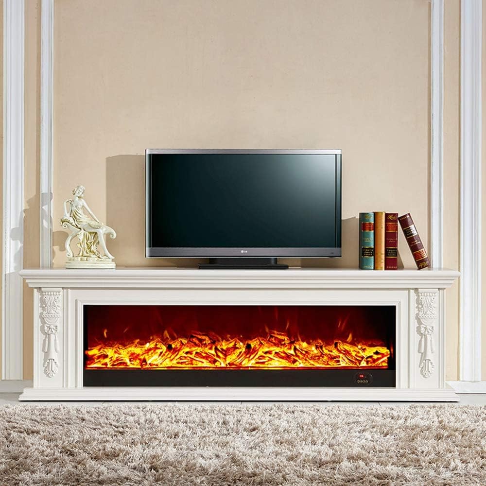 HWLG Wooden Modern 3D Electric Fire Realistic LED Flame Effect Fireplace 750/1500W 7 Day 24Hr Timer And Remote Control Wooden TV Stands with Fireplace Core