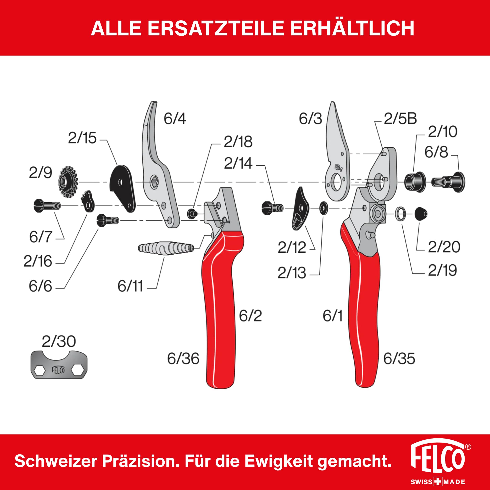FELCO 6 kompakte Bypass-Baum-, Reb- und Gartenschere für mittelgroße Hände, für Rechtshänder, gehärtete Stahlklinge, Griff aus geschmiedetem Aluminium, ergonomischer Schneidkopf, Swiss Made Qualität 7
