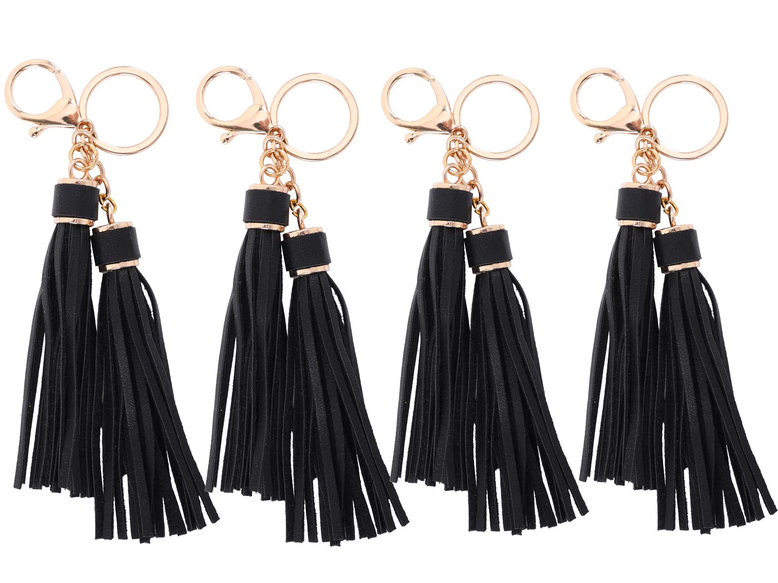 PAMIR TONG 5.9'' Black Leather Tassel for Purse with Golden Metal Caps 4sets Lobster Swivel Keychain Tassels for Handbag Phone Car Key Jewelry DIY Crafts Jewelry Making