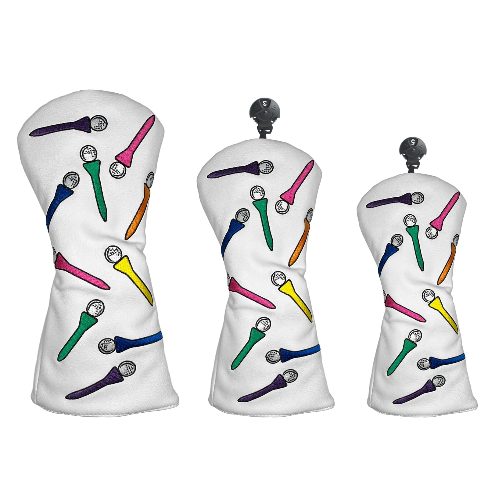 Andux 3pcs/Set Tee Pattern PU Golf Wood Club Head Covers 460cc Driver Covers White