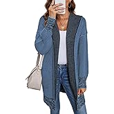 Sidefeel Women's Fall Winter Hooded Cardigan Oversized Open Front Chunky Knit Plaid Sweaters Outwear Sky Blue X-Large