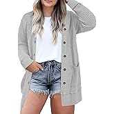 ForHailey Women's Plus Size Waffle Knit Cardigan Soft Casual Long Sleeve Front Button Tops with Pockets