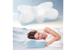 HOMFINE Cervical Memory Foam Pillow - Cooling Pillow for Neck and Shoulder Pain, Ergonomic Orthopedic Contoured Support Pillow for Side, Back and Stomach Sleepers with Breathable Cooling Cover, Blue