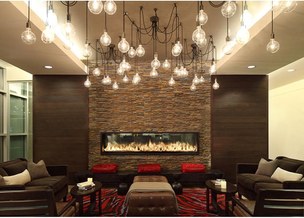 Fuloon Vintage Edison Multiple Ajustable DIY Ceiling Spider Lamp Light Pendant Lighting Chandelier Modern Chic Industrial Dining with Romote Control (14 Head Cable 200cm/78.7inch Each) - - 