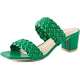 N.N.G Women Heels Sandals Braided Block Nude Summer Chunky Square Leather Woven Comfort Strappy Dress Casual Pumps Mules