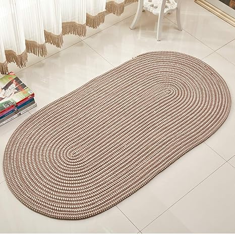 Amazon ラグマット 編み込み ハンドメイド 手作り おしゃれ ヴィンテージ 男前 楕円 滑り止め付 かっこいい ホットカーペット 70 140cm 床暖房 ラグ マット カーペット シンプル グリーン キャメル ブラック シンプル リビングラグ ラグ カーペット オンライン通販