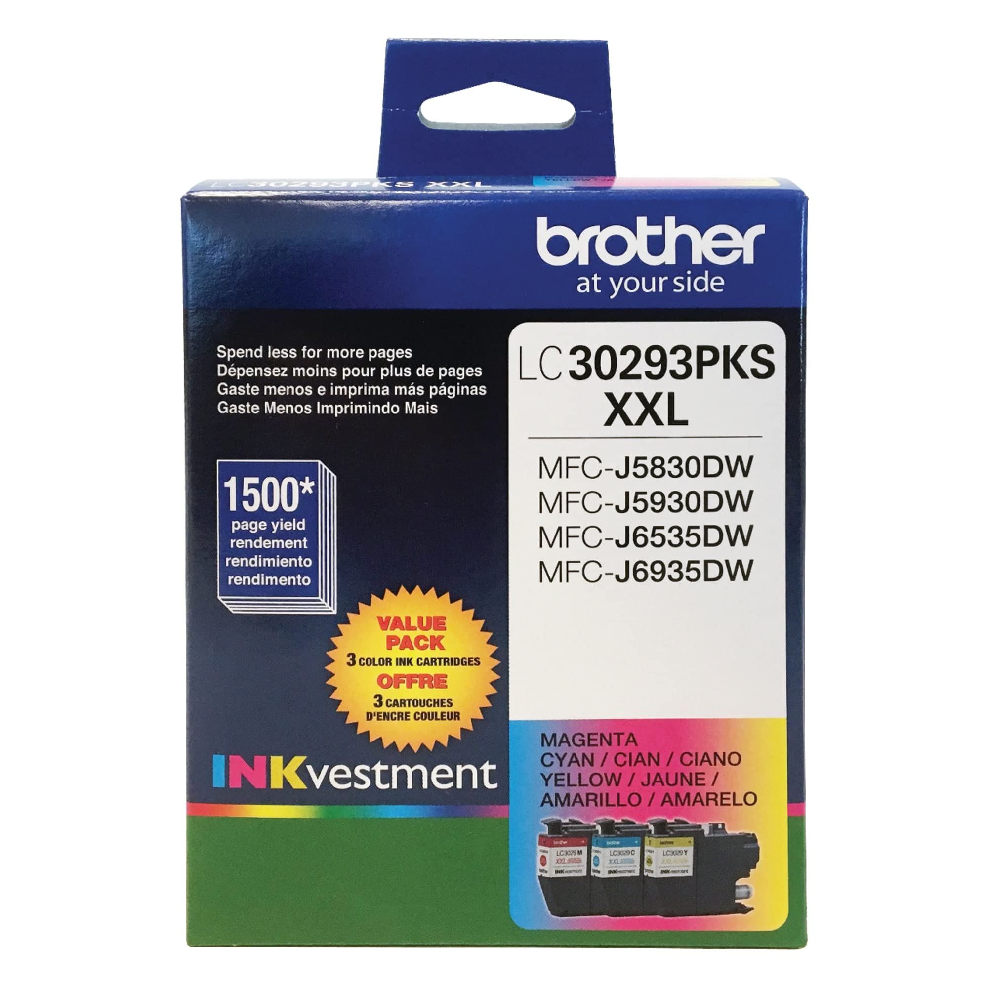 Photo 1 of Brother LC3029 Color C/M/Y Ink Cartridges (LC30293PKS), Super High Yield, 3/Pack,Cyan/magenta/yellow