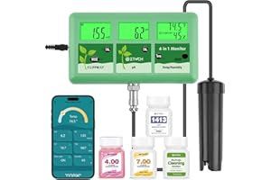 pH EC Continuous Monitor for Hydroponic, 6 in 1 WiFi EC PPM pH Meter, Digital pH TDS Temp Humidity Tester for DWC Hydroponic 
