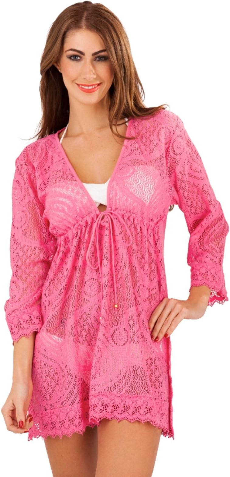 Beachwear Womens Cotton Crochet Kaftan Cover UP Tunic TOP Mini Dress Girls Ladies Size 8-14