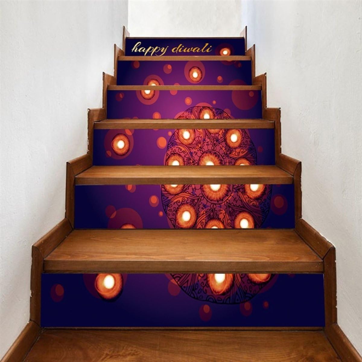 QTZS Creative 3D Candle Staircase Home Decoration DIY Renovation Digital Printing Decorative Painting 6pcs,B