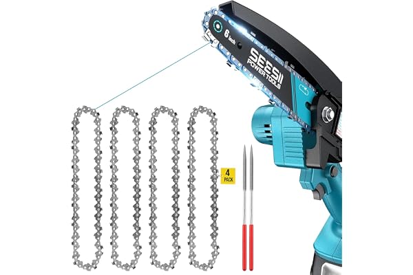 SEESII 6 Inch Chainsaw Chain 4 Pack with Sharpening Kit – 1/4" LP .043" Gauge 36 Drive Links, Compatible with SEESII CH600+/S