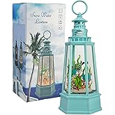 Ocean Themed Snow Globe Lantern with Music - USB or Battery Powered Light Up Water Lantern with Sea Turtle Swirling Glitter Water Globe for Summer Costal Ocean Decor Gift for Ocean Lover (Sea Turtle)