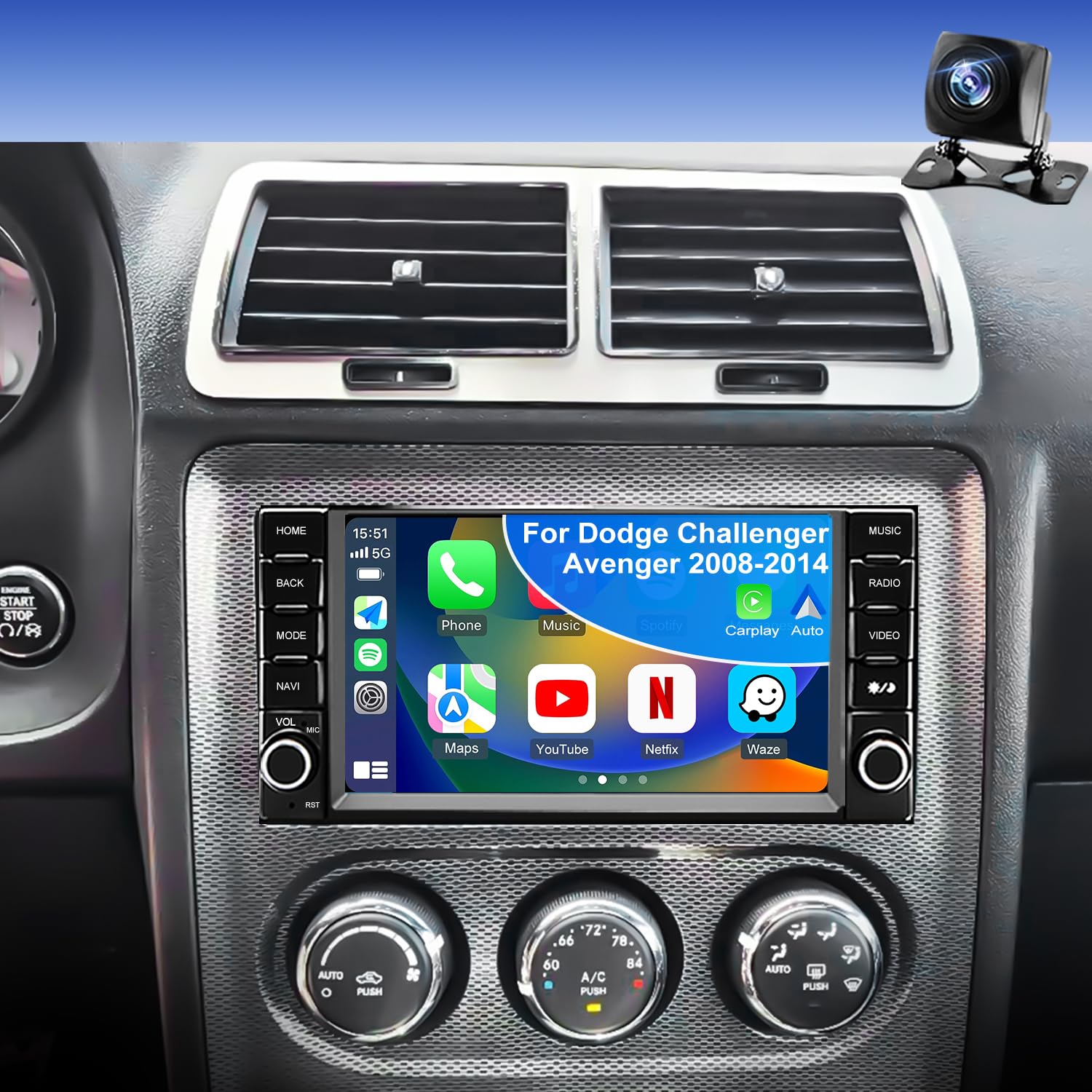 Photo 1 of 5GWiFi Radio for Dodge Challenger Avenger 2008-2014, Liberty Ram 1500/2500/3500 2009-2012, Charger 2008-2010, Town & Country 2008-2016, 7inch Car Stereo Touchscreen Carplay Android Auto GPS FM Camera