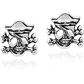 AeraVida Pirate Stylish .925 Sterling Silver Skull & Crossbones Post Stud Earrings | Trendy Silver Skull Earrings for Men and Women | Sterling Silver Pirate Jewelry