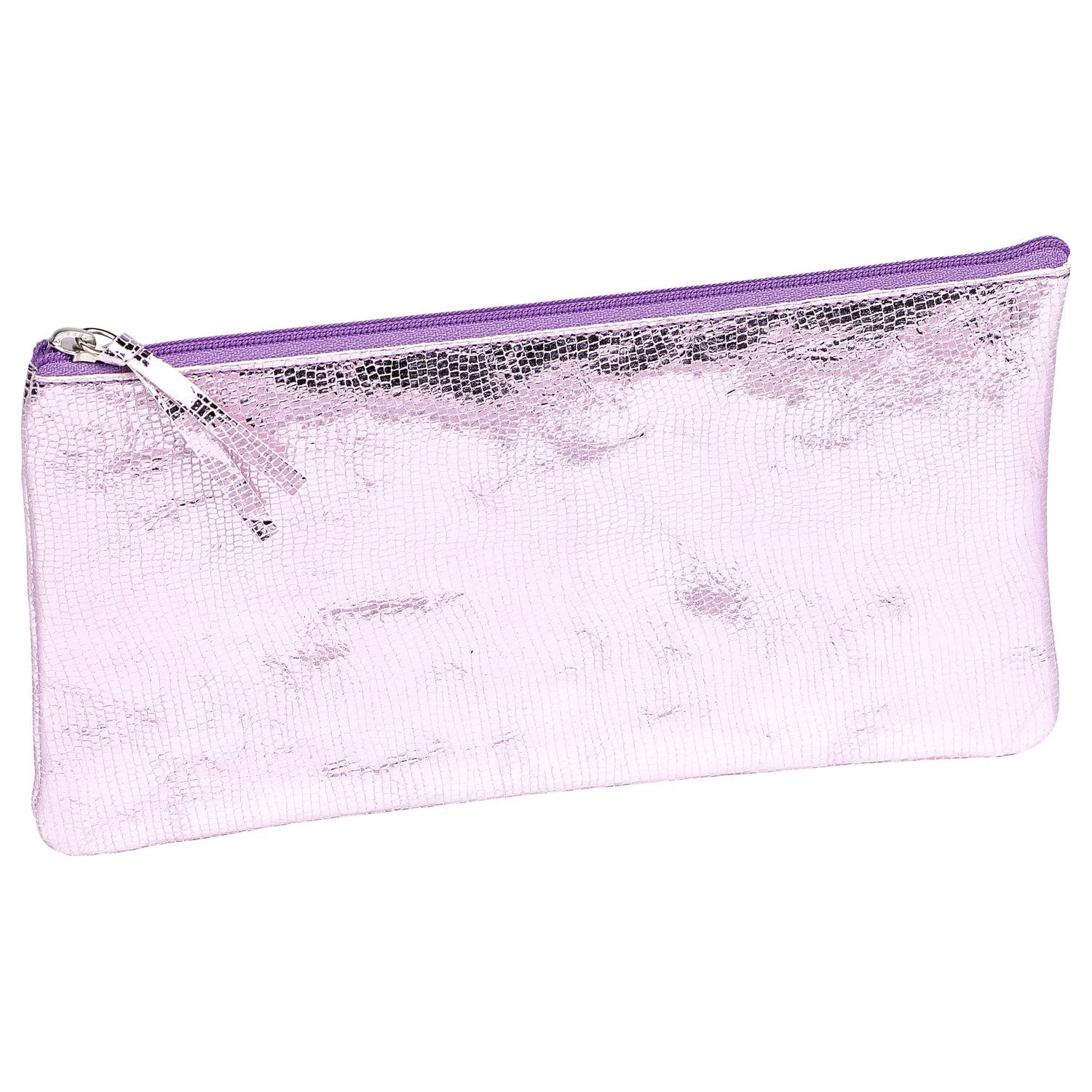 Clairefontaine 410102C - One Genuine Lambskin Flat Mirror Pink Pencil Case - 22x11 cm - Snake motif - School Supplies - Coloured Pencil Case - Pen Tray