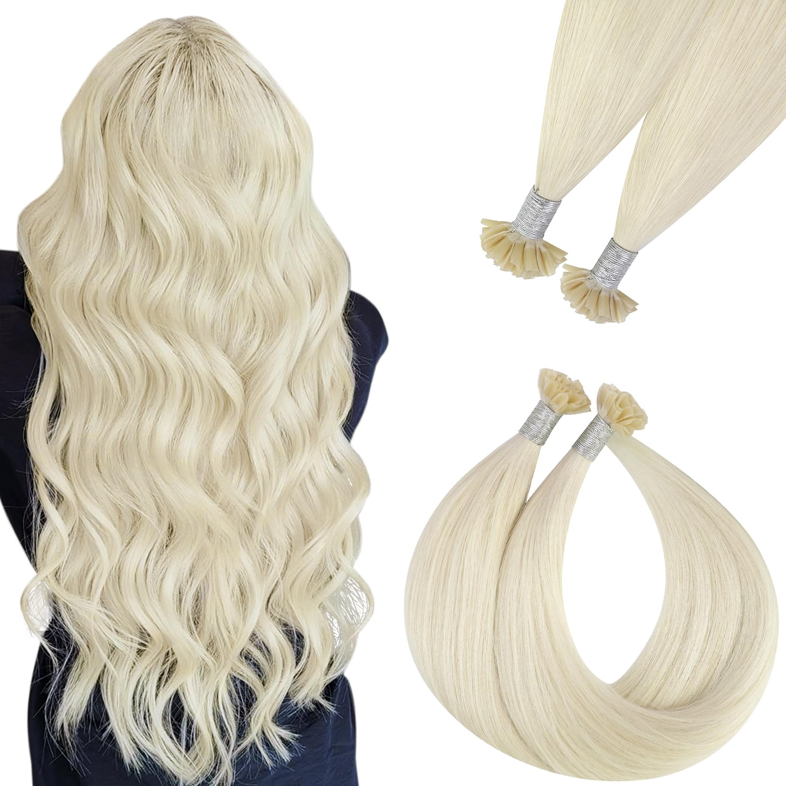 Easyouth Pre Bonded U Tip Hair Extensions Real Human Hair Blonde U Tip Extensions Real Hair White Blonde Remy Natural 20 Inch 50g 1g/Strand — image 1