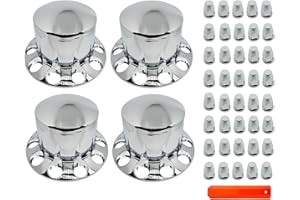 KRGUOD Semi Truck Hub Covers & Wheel Covers Kit - 4 Rear Axle Covers, 33mm Thread-on Lug Nut Covers, 10 Hole Removable Hub Caps/Wheel Caps, ABS Chrome Plastic (Installation Tool Included).