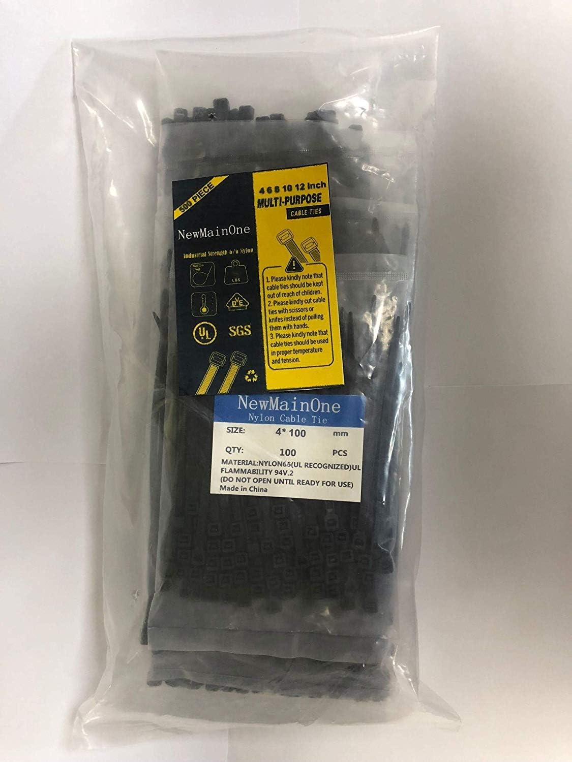 Cable Zip Ties,500 Packs Self-Locking 4+6+8+10+12-Inch Width 0.16inch Nylon Cable Ties,Perfect for Home,Office,Garage and Workshop (Black): Home Improvement