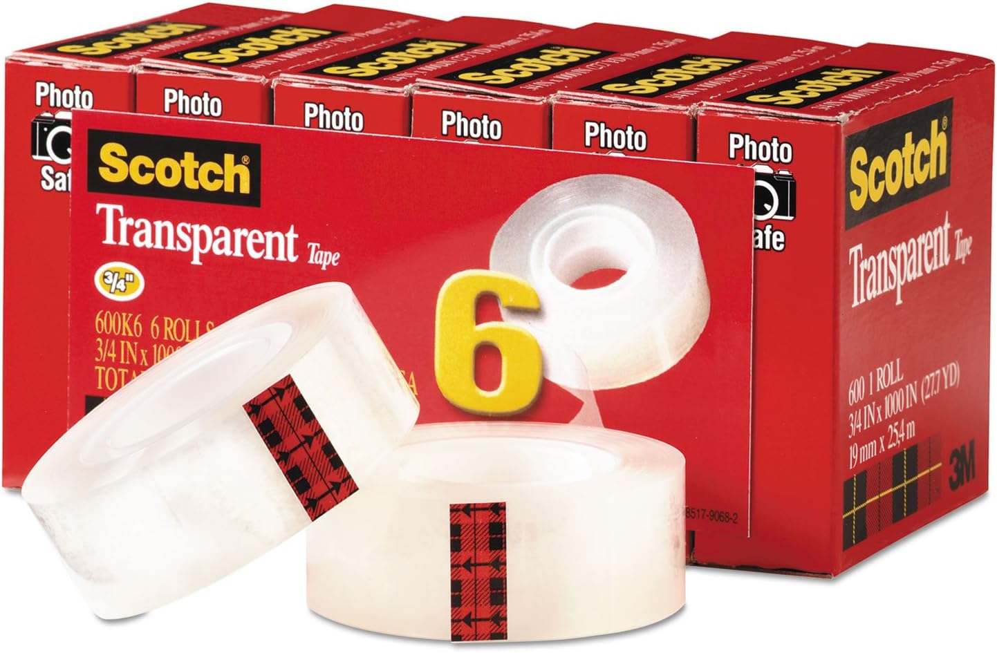 Scotch Transparent Tape, 3/4 in x 1000 in, 6 Boxes/Pack (600): Industrial & Scientific