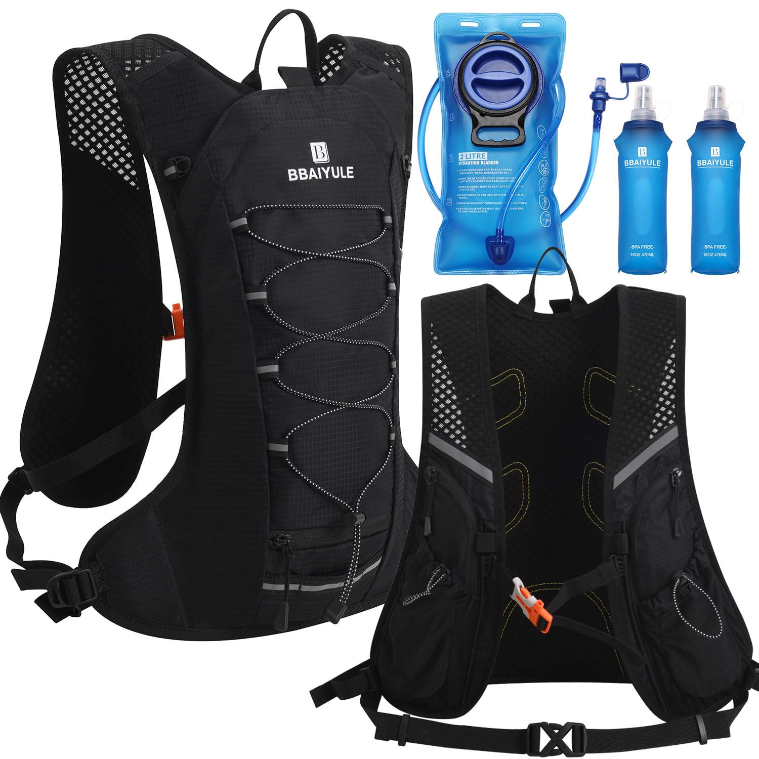 BBAIYULE Hydration Backpack, Cycling backpack,Large Running Vest Backpack Water Backpack with 2L Bladder for Men Women,Hydration Vest forHiking Biking Climbing (Backpack+ 1pcs Bladder+2pcs Bottle)