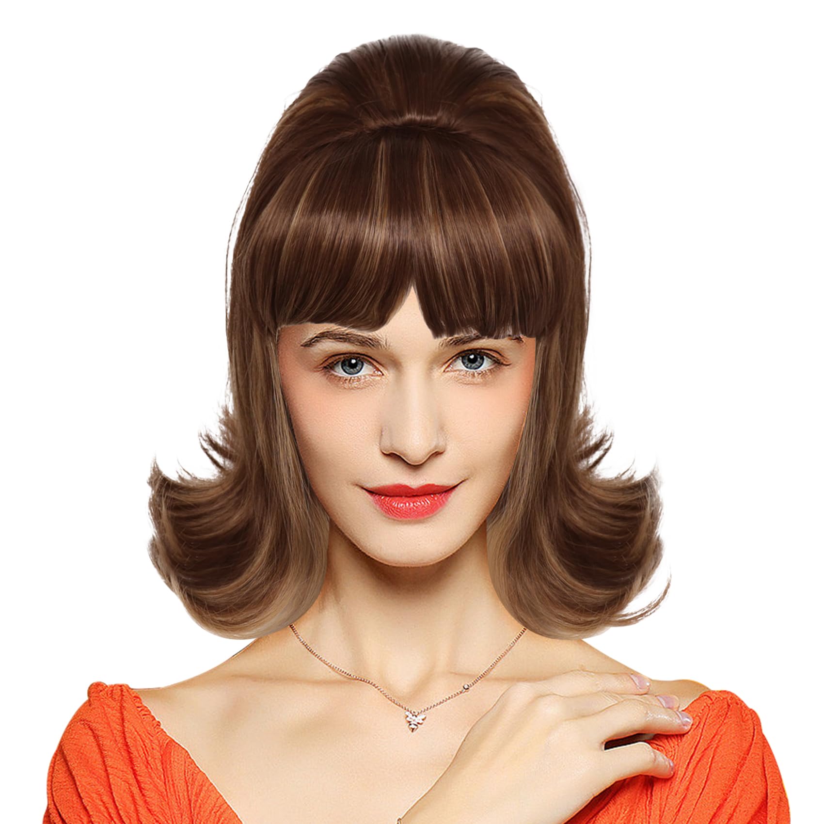 Photo 1 of IEBIYO Brown Flip Wig Women 60s Short Brown Beehive Synthetic Hair Retro 50s Halloween Party Costume Wig