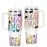 Temolulu 40 Oz Stainless Steel Mama Tumbler with Handle, Insulated Double Wall Vacuum for Cold & Heat Preservation, Great Mother's Day Gift