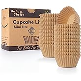 Bake Choice 400pcs Mini Cupcake Liners for Baking, Muffin Liners | Non-stick, Natural, Food-grade, Grease proof Parchment , for Mini Muffin Pan, Christmas, Gift