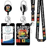 Id Badge Holder with Lanyard,Cute Badge Holder with Retractable Reel Clip,Work Name Tag Lanyard Vertical ID Card Protector Case for Women Nurse Nursing Doctor Teacher Student (Love Be Kind)…