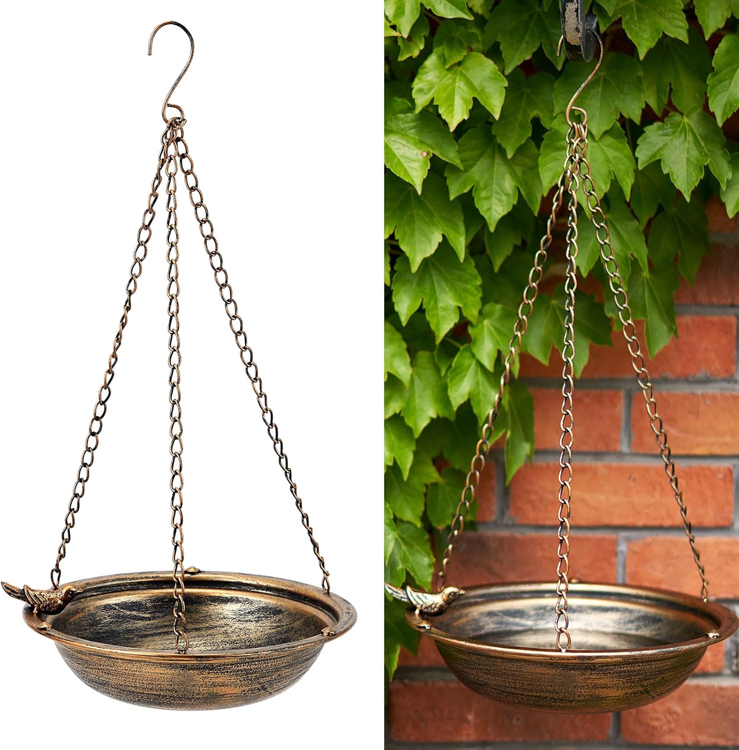 Backyard Birding & Wildlife - MNRYLKB Metal Hanging Bird Baths for Outdoors,Outdoor Bird Feeder,Backyard, Patio Garden Yard Decoration (Gold)