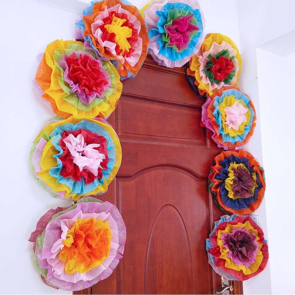 Supla 9 Pcs Fiesta Paper Flowers Pom Poms Flowers Tissue Pom Poms Fiesta Flower Tissue Centerpieces 15.4" Wide for Mexican Rainbow Theme Party Fiesta Cinco De Mayo Party Frida Kahlo Party Decoration: Home & Kitchen