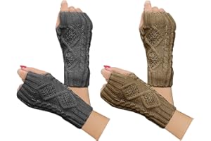 Justay Women Winter Warm Knit Fingerless Gloves Hand Crochet Thumbhole Arm Warmers Mittens