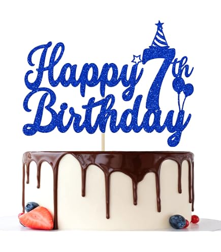 Topper Per Torta 'Bruh I'm 7' Glitterato Blu - Decorazione Compleanno 7 Anni Con Scritta Divertente, 15x23.6cm