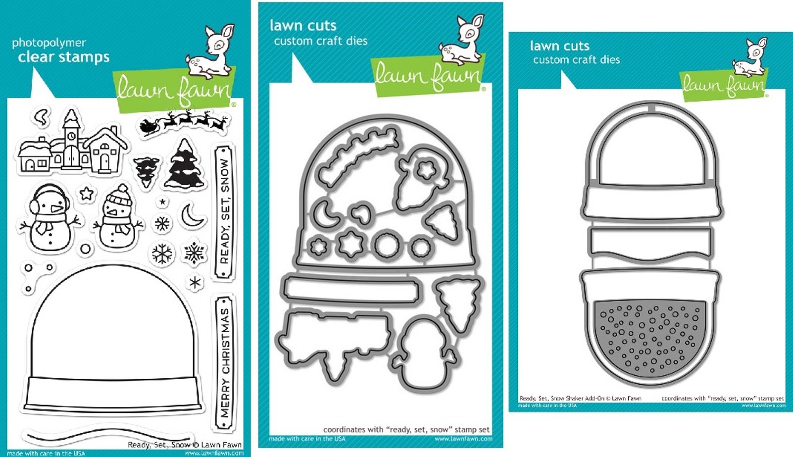 Lawn Fawn Ready, Set, Snow Clear Stamp and Die Set - Includes One Stamp (LF973) & Two Dies (LF974 & LF975) - Bundle Of 3