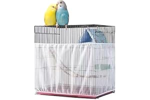 Ulifebetter Adjustable Bird Cage Skirt Seed Catcher - Breathable Mesh Cover Guard for Parrot Lovebirds (White)