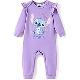 Disney Stitch Princess Cinderella Ariel Minnie Winnie Baby Girls Ruffle Long Sleeve Romper Bodysuit for Newborn to Toddler