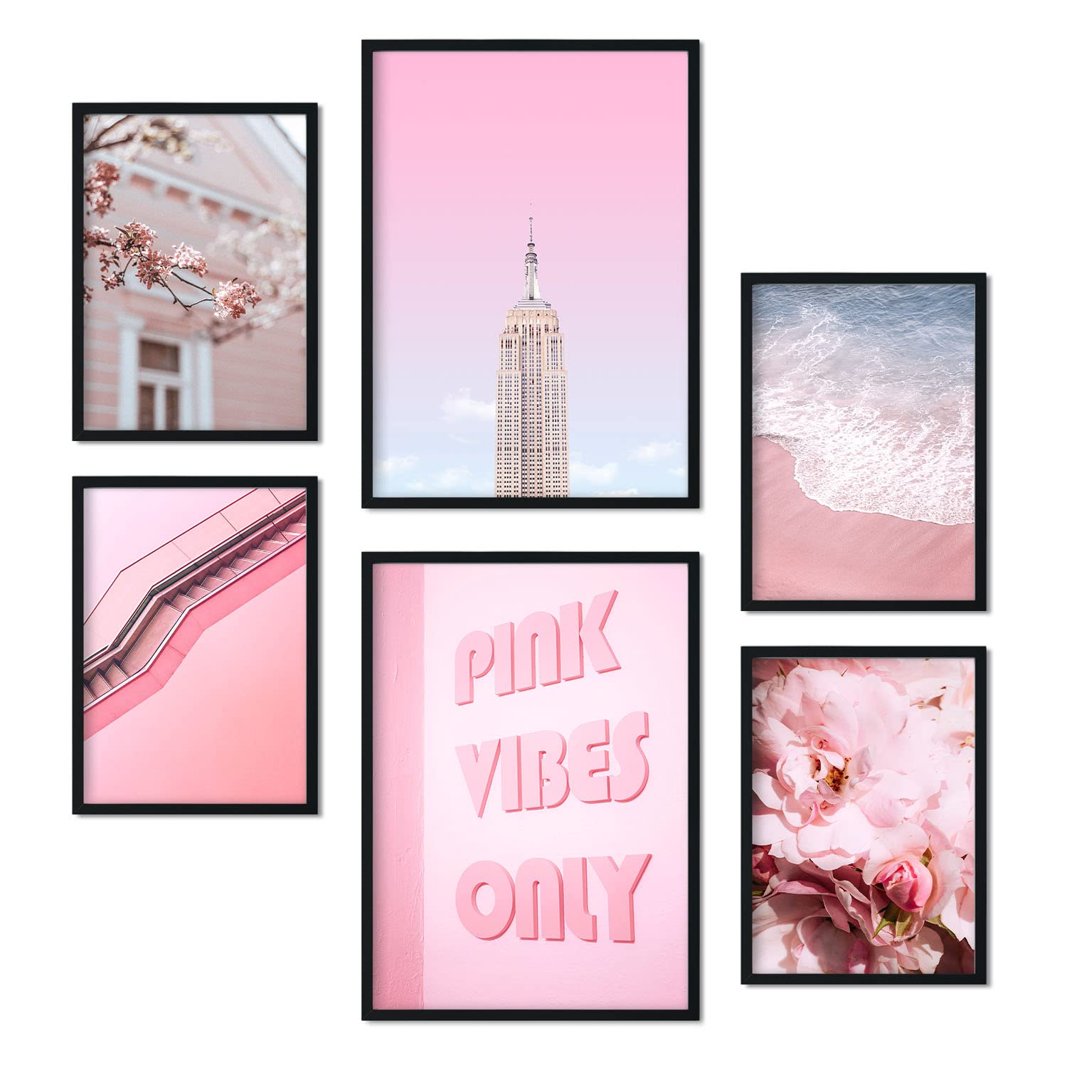 Nacnic - 6 sets of photographic Prints Life in Pink - posters modern decoration with images - mural art to hang on wall - A3 and A4 - Unframed
